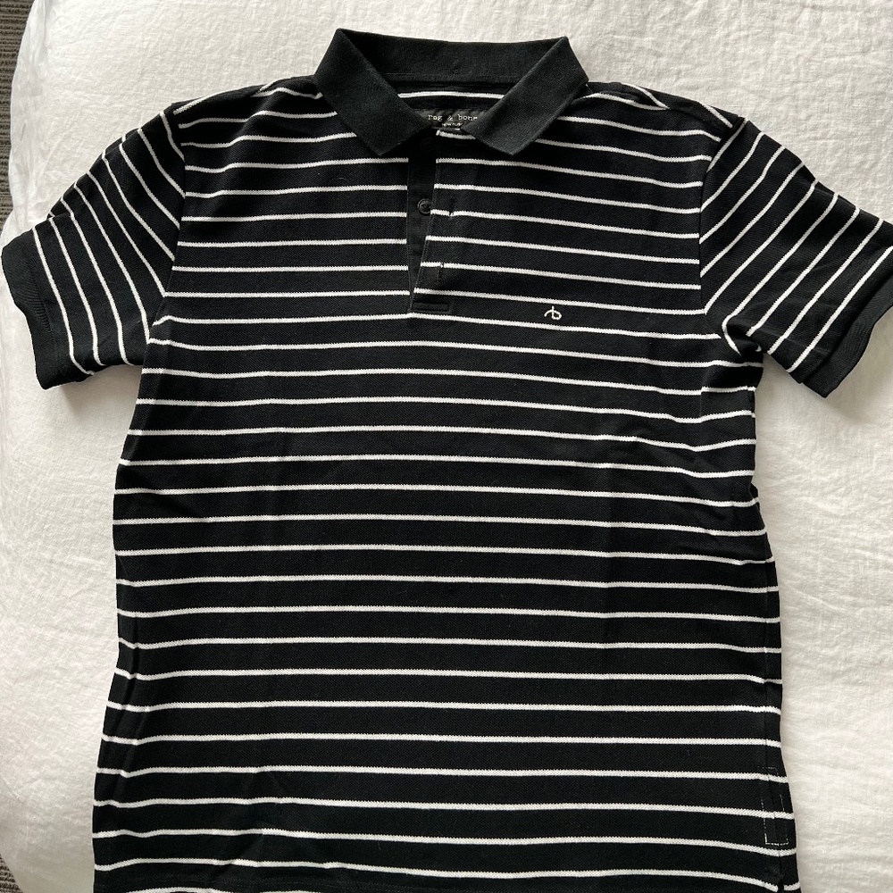Rag and Bone Black and White Striped SS Polo